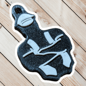 Stylized version of a leather daddy, with muir helmet, leather vest and crossed arms. White details on black.